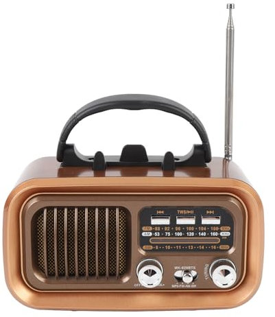 Retro -Radio mit Bluetooth -Lautsprecher, FM AM SW Tragbarer Radio -Batterie mit Solarpanel, Bluetooth, Speicherkarte, USB -Spiel, Wiederaufladbar, für Camping Im Freien (Gold)