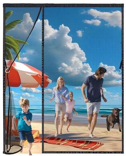 Zanzariera Magnetica 160x155cm per Porta Finestra, Ultima Versione di Tenda Zanzariera con Magneti, Proteggete la Vostra Famiglia Dalle Zanzare Nero