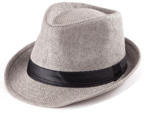 LADYBRO Sombreros Fedora de paja XL para hombre, verano, trilby, playa, viajes, Panamá, casual, 7 1/2, Gris, 7 1/2