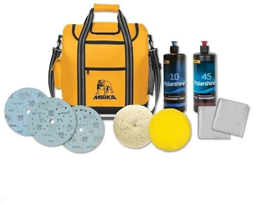 Mirka Kit de polissage marin de 6 pouces, système complet de restauration de surface de bateau avec abrasifs galaxie, composés de polissage, tampons en laine et sac de transport