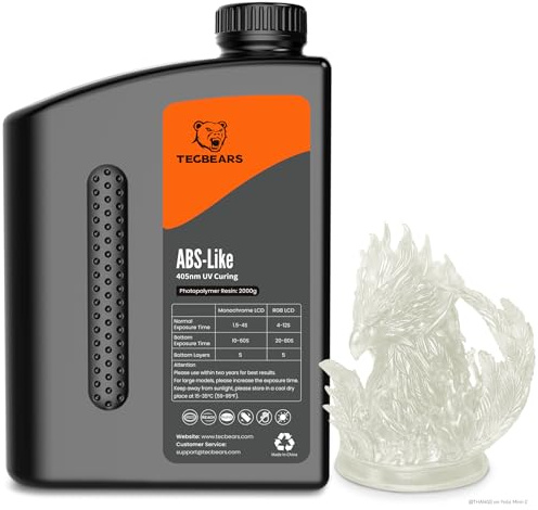 TECBEARS ABS-Like Resin 2KG Transparent | 405nm UV Resin Photopolymerharz für SLA/LCD/DLP 3D Drucker, Hohe Festigkeit und Zähigkeit, Geringer Geruch