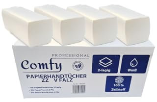 3750 Blatt Papierhandtücher 24 x 21 cm |Falthandtücher ZZ-/V-Falz | 2-lagig Weiß -(15 x 250) 3750 Blatt