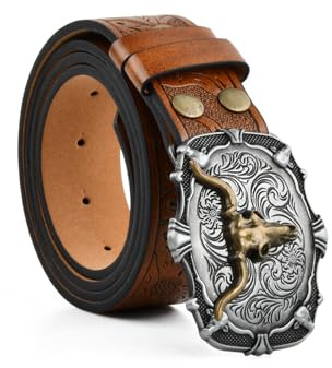 Ziyonix Western Gürtel Herren, Männer Frauen Cowboy Cowgirl Leder Herrengürtel Vintage Gürtel Gravierter Western Ledergürtel Riemen für Jeans Geburtstag Weihnachten Gürtel Geschenke (130 cm)
