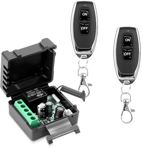 Funk Fernbedienung Schalter 220V 230V 1 Kana mit Relais-Empfänger & 2 Sendern Schlüsselanhänger Potentialfreie Kontakte Relais Controller für Garagentore, Licht und Elektrogeräte