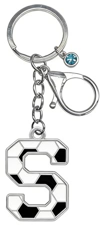 TIHNY Porte-clés Foot avec Pendentif Strass, Porte-clefs à Initiale Personnalisé pour Fille, Garçon, Amateurs de Football pour Anniversaires (T)