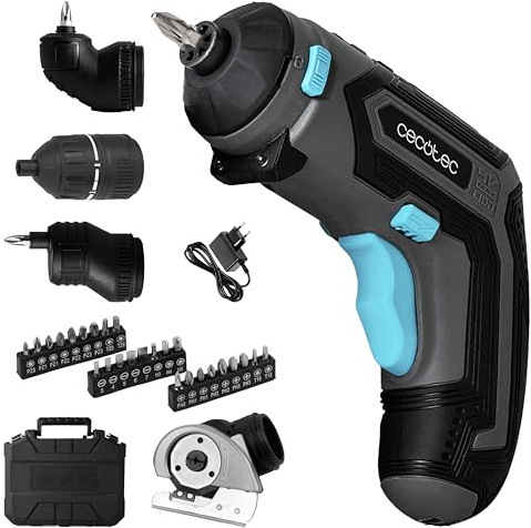 Cecotec Destornillador a Batería Compacto PowerGyro 3500 Total Set. 4V 1500mAh, Incluye 4 Cabezales Intercambiables, 200rpm, Torque 6Nm con 10 Posiciones, Luz LED, Diseño Ergonómico, Maletín Incluido