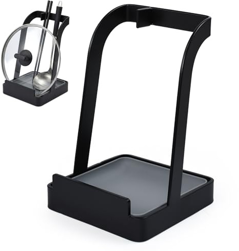KAGEYMB Soporte para Tapa de Olla, Organizador Tapas Ollas y Sartenes para Encimera, Soporte para Tabla de Cortar Cocina, Base para Tabla de Cortar o Cucharas de Cocina- Negro, 15x10x10cm