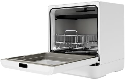 Mini lave-vaisselle de table avec raccordement à l’eau, 4 programmes, séchage à air chaud, pulvérisation 360°, 6-8 couverts, 800 W, compact pour cuisine, appartement et studio