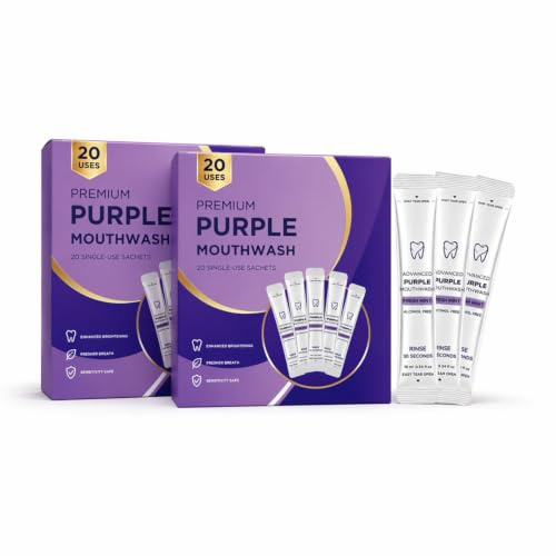 Bain de Bouche Violet Premium – Sachets Individuels 30 Secondes, Goût Menthe Frais, Sans Alcool, Haleine Fraîche, 20 Sachets de 10ml