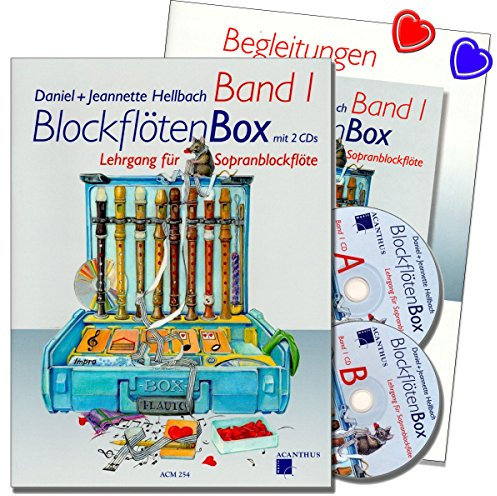 BLOCKFLÖTENBOX Band 1 mit 2 CDs und Klavierbegleitung - Sopranblockflötenlehrgang für Kinder von Daniel Hellbach - Überarbeitete und verbesserte Neuauflage - 2 X herzförmiger Notenklammer