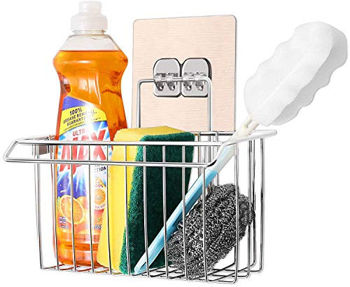 Bogeer - Organizer per lavello, per la cucina e il bagno, in acciaio inox, senza fori, porta-spugne, porta-trapano