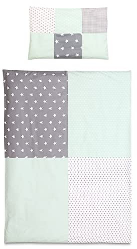 ULLENBOOM Kinderbettwäsche 100x135 cm - 100% OEKO-TEX Baumwolle - Mint Grau - Kinder Bettwäsche Set aus Kissenbezug (40x60 cm) und Deckenbezug (100x135 cm), Als Baby Bettwäsche geeignet