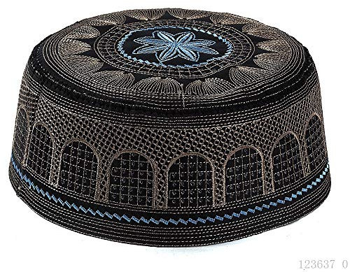 BaronHong Moslemischer Gebetshut Männer Islam Kufi Kopfbedeckung Schädelkappe Goldene Stickerei (schwarz, 57)