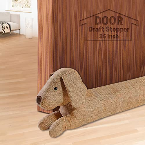 SWISSELITE 36 Inch Under Door Stopper, Animal Air Draft Stopper, Weighted 3.2 Pounds, Polyester, Dog Khaki