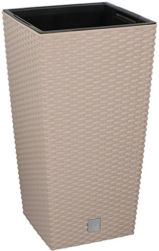 URBNLIVING Tall Rattan Design Flower Pots Round or Square (Medium Square, Beige)