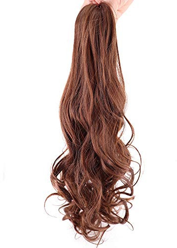 Cybelleza Haar Extensions Zopf Haarteil Clip in Ponytail Extensions Claw Pferdeschwanz Haarverlängerung günstig wie Echthaar Gewellt Lockig Kunsthaare Lang Voluminös (Rotbraun)