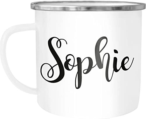 SpecialMe® Emaille-Tasse mit Namen Emaille-Becher personalisierte Geschenke Frauen Mädchen Namensaufdruck Namensbecher weiß-metall Emailletasse