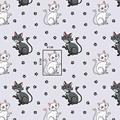 Pingianer 11,99€/m Katze 100% Baumwolle Baumwollstoff Kinder Meterware Handwerken Nähen Stoff (Katze Dunkelgrau Pfoten auf Hellgrau, 100x160cm (11,99€/m))