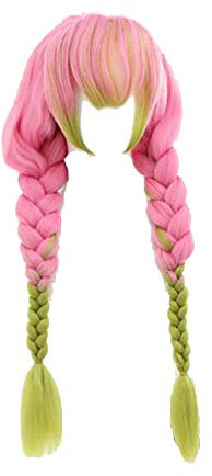 GZIRUE Rosa Grün Lange Geflochtene Haar Braids Perücken für Mitsuri Kanroji Cosplay Damen Anime Kostüm Halloween Karneval Party Lolita Wig