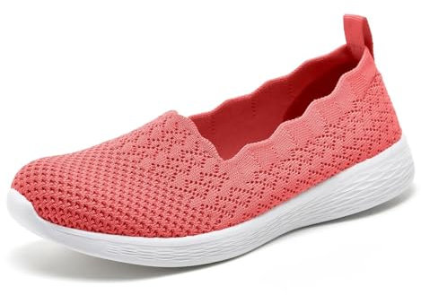 Puxowe Zapatillas Slip On Mujer Comoda Casual Mesh Respirable Ligero Zapatos Sneakers Moda Caminar Tejer Bambas Mocasines 37 EU Coral Red