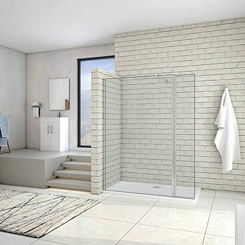 AICA paroi de douche 100x200cm+40x200cm paroi de douche à l'italienne avec un retour de 40cm et une barre de fixation 90cm