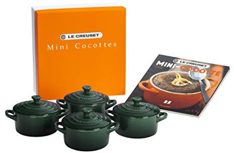 Le Creuset Lot de 4 mini cocottes en grès avec livre de cuisine, 237 ml chacune, Artichaut