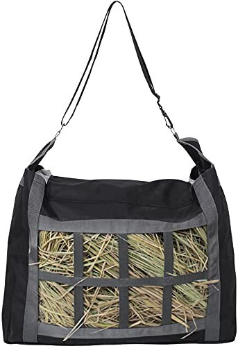 Namvo Heutasche, verstellbarer Gurt und große Kapazität 600D Oxford Tuch Pferd Fütterung Tasche Heu Tote Bag Slow Feed Heu Tasche mit kleinen Quadraten Schwarz