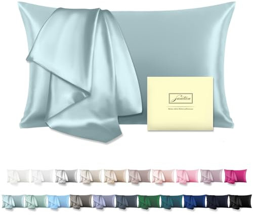 Federa in seta di gelso naturale per capelli e pelle, federa in seta con cerniera nascosta, morbida, traspirante, liscia, rinfrescante per dormire, blu foschia