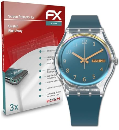 atFoliX Schutzfolie kompatibel mit Swatch Blue Away Folie, ultraklare und flexible FX Displayschutzfolie (3X)