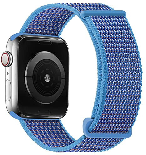 OXWALLEN Solo Loop Adjustable Braided Correa Compatible con Apple Watch 9/8/7/6/5/4/3 SE Ultra 2/1 49 45 44 42 41 40 38 mm, Nylon Elástico Ajustable Deportivo Reemplazo Correa para iWatch, Cerulean