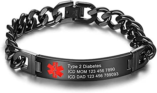 lorajewel Personalisierte Medizinische Alert ID Armbänder Edelstahl Silikon Notfallarmband Verstellbar Emergency SOS Armband für Herren Damen, Free Gravur (Stil Nr. 4)