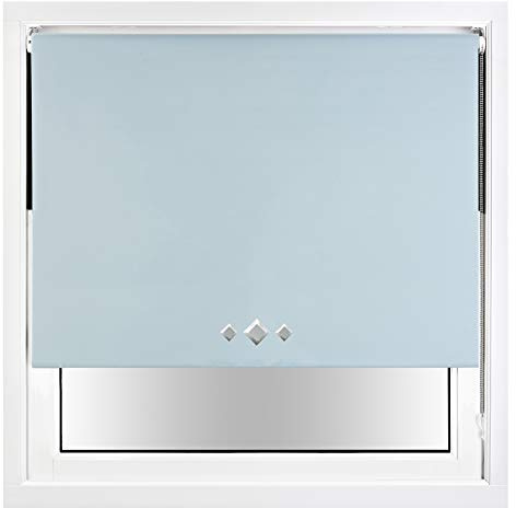 FURNISHED Blackout Roller Blind with Triple Diamond Eyelets & Metal Fittings Trimmable - Duck Egg Blue, 115W x 165H cm
