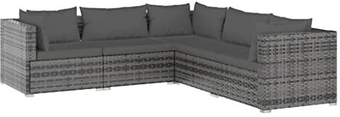 vidaXL Gartenmöbel 5-TLG. mit Kissen Ecksofa Mittelsofa Sofa Lounge Sitzgruppe Gartenset Garten Garnitur Gartensofa Poly Rattan Grau
