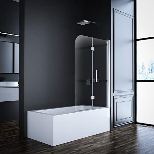 Goezes Duschwand für Badewanne 100x140cm 2-teilig Faltbar, Badewannenaufsatz Duschtrennwand Duschabtrennung 100cm Duschwand für Badewanne aus 6mm Nano Glas