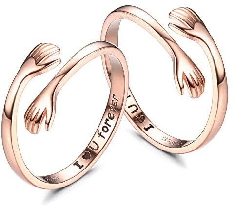KALVICA 2 Pcs 925 Sterling Silber Umarmung Ringe Damen Herren Offener Verstellbarer mit I U Forever Schriftzug Umarmungsring Geschenk für Schwester Paar Freundschaftsgeschenk