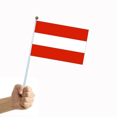 YCDtop 50 Stück Flagge Österreich Handschwenkende Flagge mit Fahnenmast Mini Flagge 14 * 21 cm Polyester doppelseitiges Muster