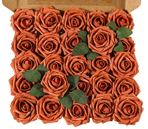 Ruiuzioong Künstliche 25 Stück Rosen Blumen Schaumrosen Foamrosen Kunstblumen Rosenköpfe Gefälschte Kunstrose Rose für Hochzeit Blumensträuße Braut Zuhause Dekoration (Karamellfarbe, 25 Stück)