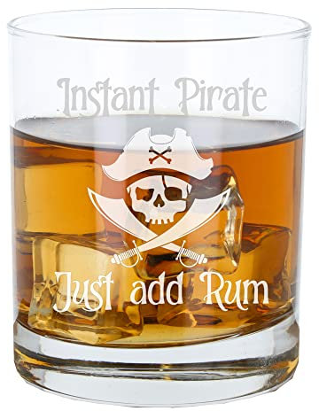Always Looking Good Verre à rhum pirate gravé « Instant Pirate Just Add Rum » - Design crâne et os croisés - Cadeau amusant pour les amateurs de rhum - Cadeau d'anniversaire