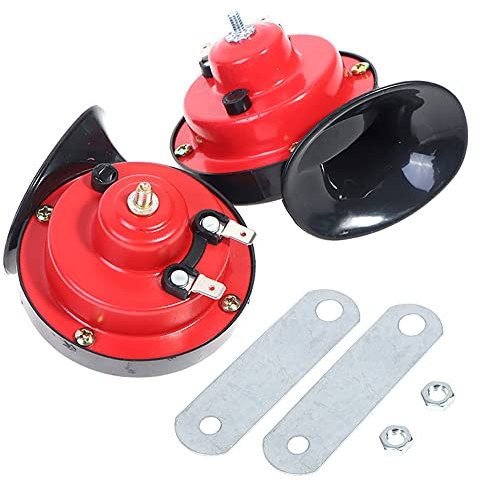 MOCNT 2 Stück Rot 12V Autohorn 300db Super Lauter Zughorn Elektrische Schneckenhupe Doppelhorn Wasserdicht Lufthupen Lautsprecher Lufthorn Fahrzeug Motorrad Fahrrad