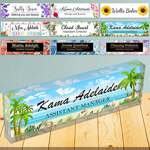 Desk Name Plates for Office Personalised Custom Name Plate for Desk Design On Clear Acrylic Glass Office Desk Decor for Women or Men,8x2.5