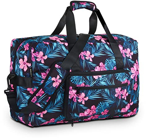 F.FETIVIN Weekender Reisetasche für Damen, mittelgroß, A-Flower2, Faltbare Reisetasche