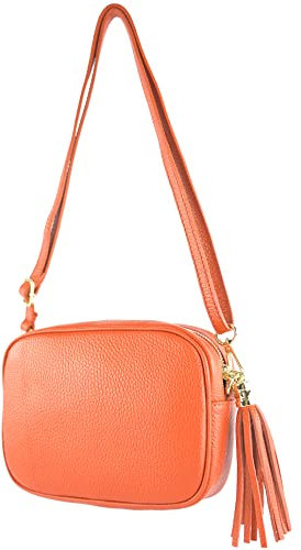 modamoda de - T240 - kleine Umhängetasche aus ital. Echtleder, Farbe:Orange