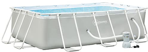 Outsunny Piscine rectangulaire Hors-Sol Tubulaire avec Filtre, Acier et PVC, foncé. 340 l x 215 l x 80 cm, Gris Clair
