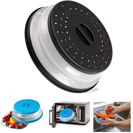 Generic Foldable Microwave Cover, Black, Collapsible, Food Microwave Plate Cover, Adjustable Steam Lids BPA-Free