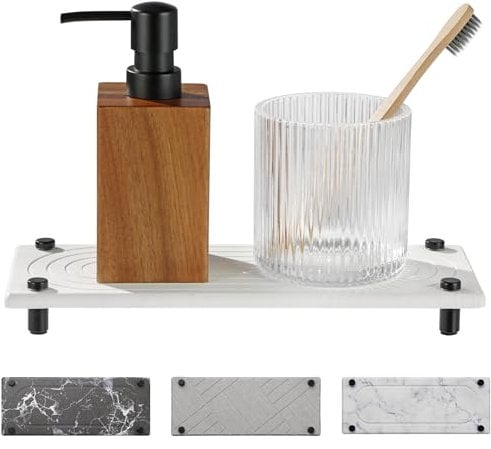 Navaris Instant Dry Sink Organiser - Fast Drying Stone Sink Caddy - Bathroom or Kitchen Tray with Stainless Steel Feet - for Holding Soaps & Bottles - White