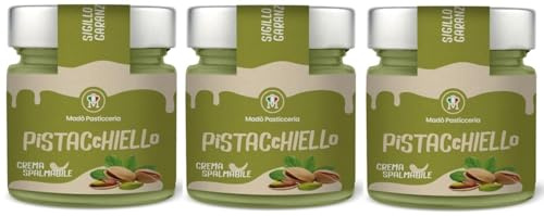 3er-Pack MADÒ PASTICCERIA Pistacchiello,Crema al Pistacchio Spalmabile Artigianale,Handwerkliche Streichfähige Creme mit Pistaziengeschmack 200g Glas