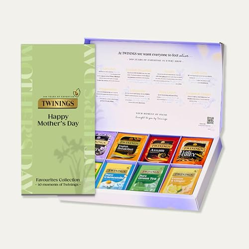 Twinings Mother's Day Favourites Collection Gift Box, 40 Tea Bags | Tea Gift Box, Black Tea, Herbal Infusion, Mixed Blends, Recyclable Plant Based Wrappers