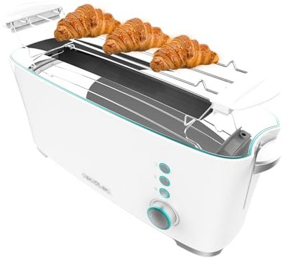 Cecotec Toast&Taste Extra W,1000W de Potencia, Doble ranura XL para panes gruesos, Sistema autocentrado, 7 Posiciones de tostado, Expulsión Automática, Recogemigas