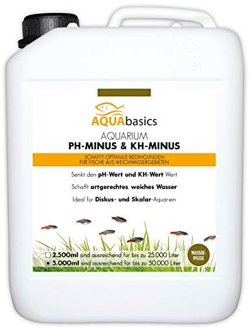 aquabasics Aquarium pH-Minus + KH-Minus senken einfach den pH- und den KH-Wert - ideal für Fische aus Weichwassergebieten wie Diskus, Skalare, Größe:5 Liter