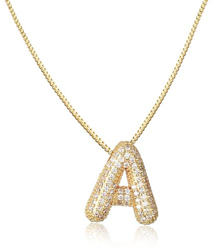 AFSTALR Damen bubble buchstaben kete Gold A ice out Balon halskette mit initial Anhanger Blase Schmuck 45+5cm